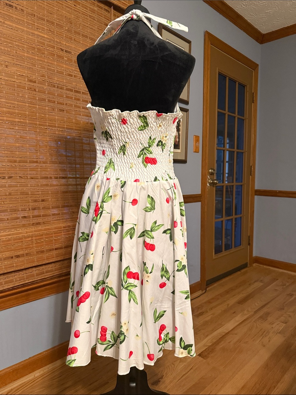 Maggie Tang White Halter Cherry Print Fit-and-Flare Dress - Picture 2 of 7